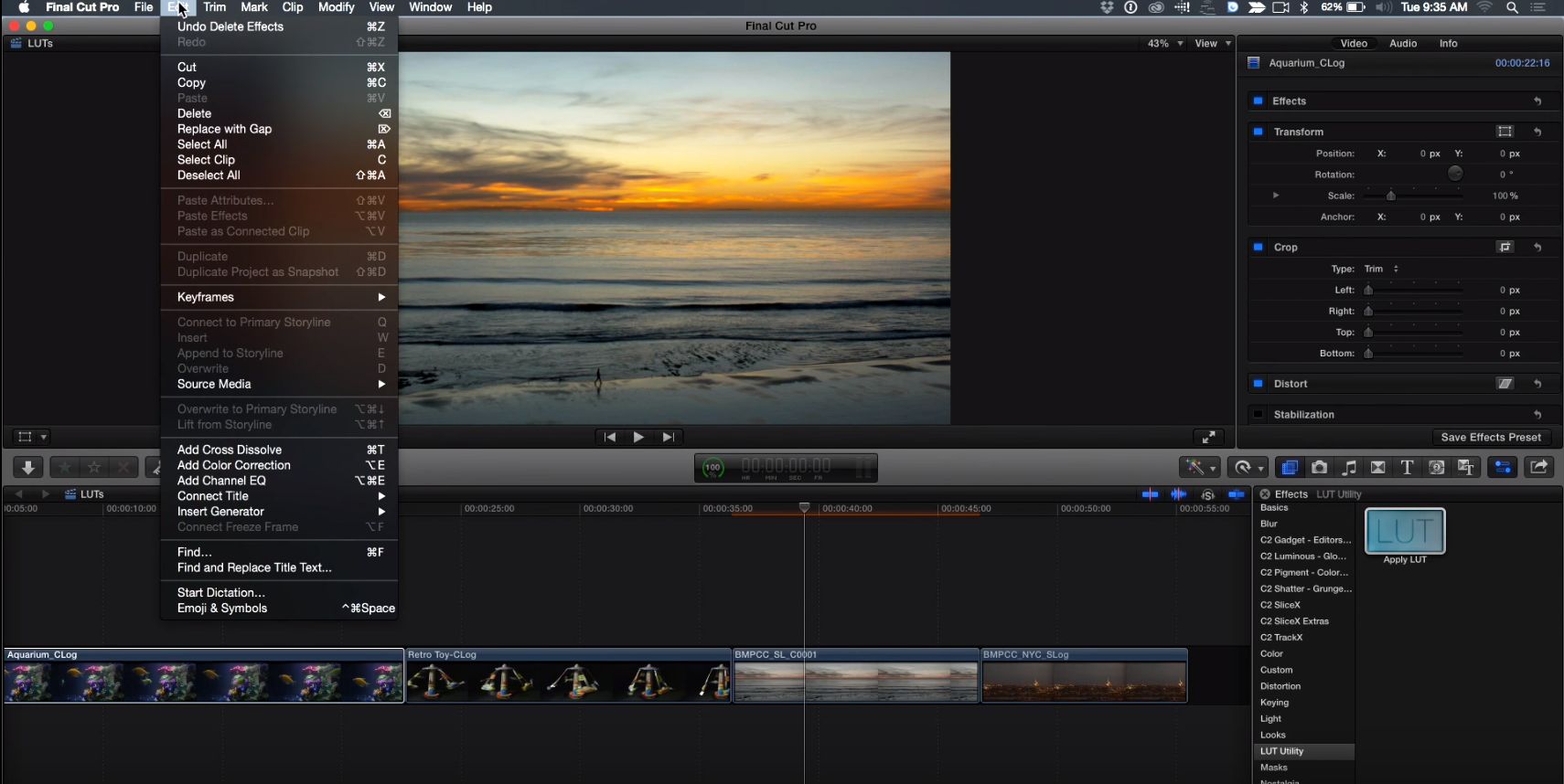 One step LUTs in Final Cut Pro X 6