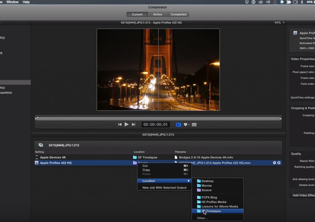 4K Timelapse workflow in Compressor 1