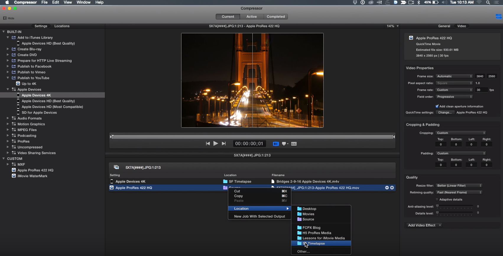 4K Timelapse workflow in Compressor 17