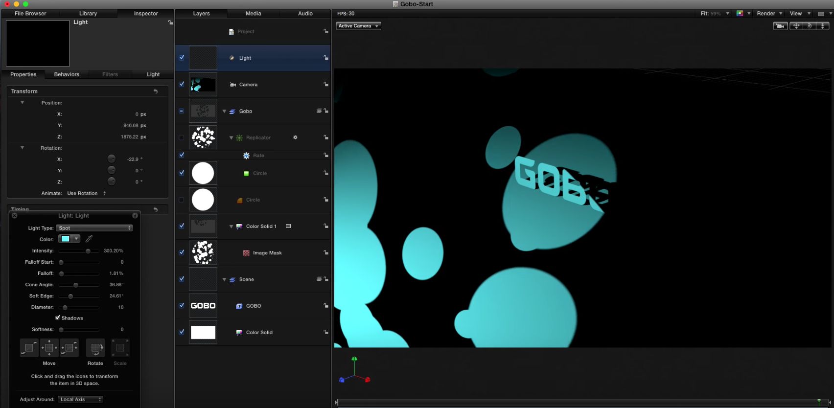 Creating an animated gobo in Motion 5