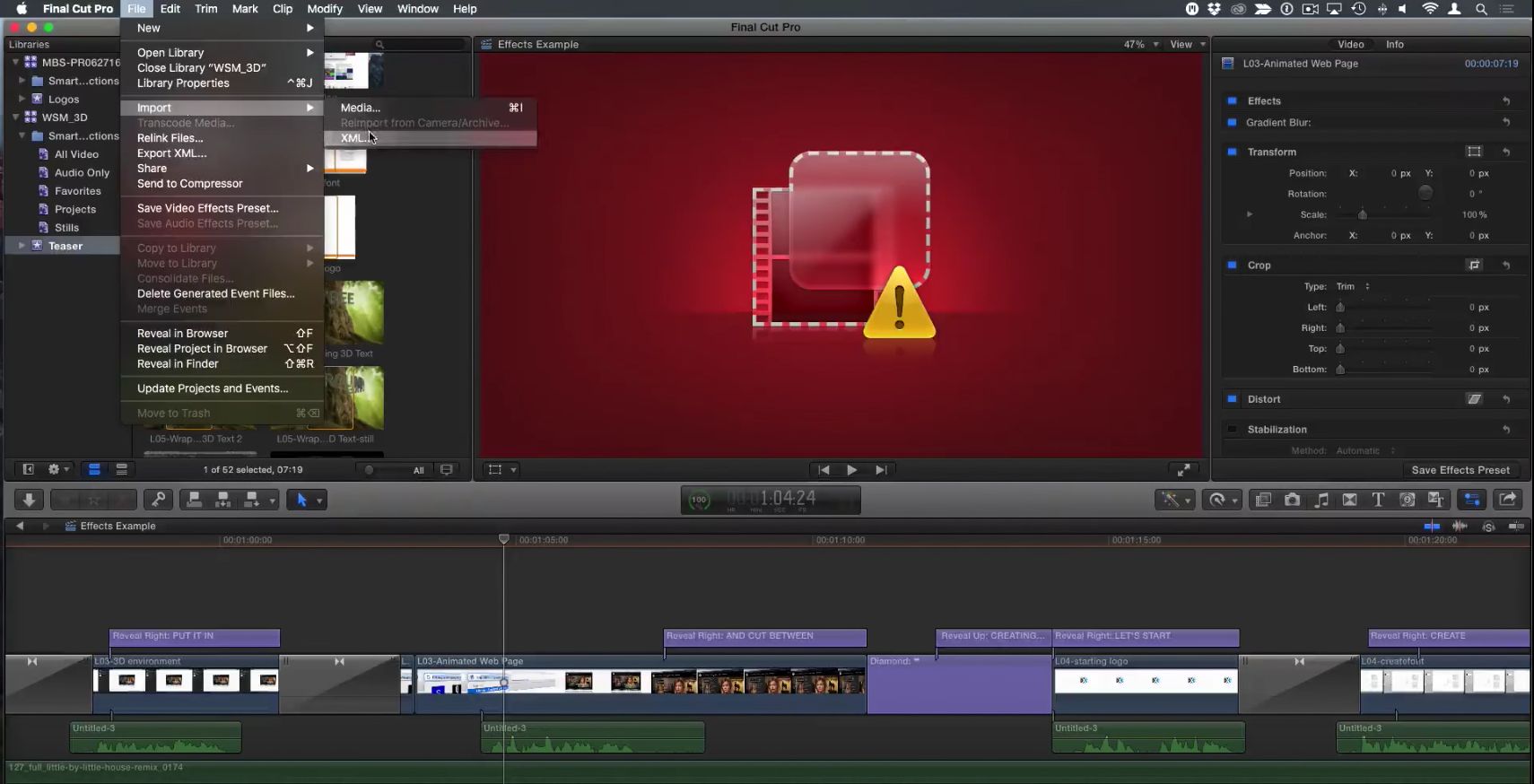 Locating missing FX in Final Cut Pro X 2