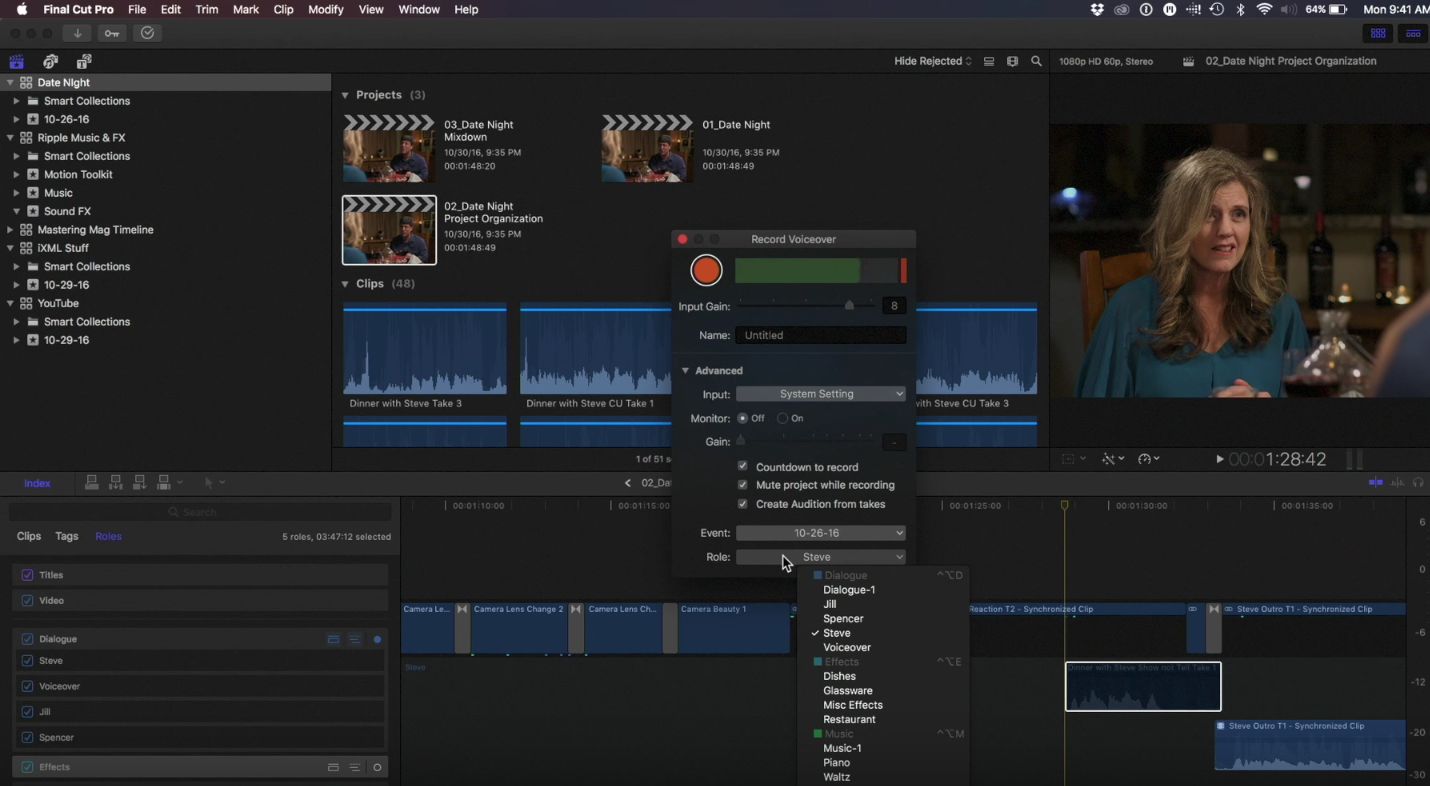 Role-assigned voiceover in Final Cut Pro 10.3 38