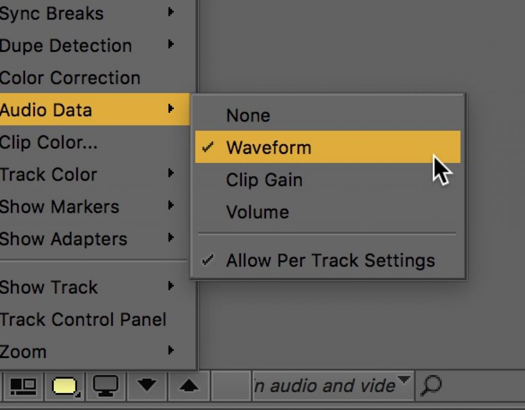 Avid Media Composer fast menu audio data