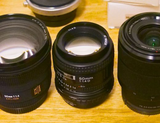 Three 50mm lenses with different front element sizes