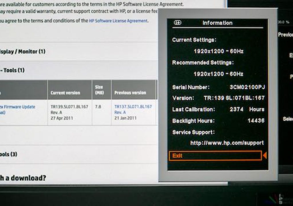monitor showing updated firmware