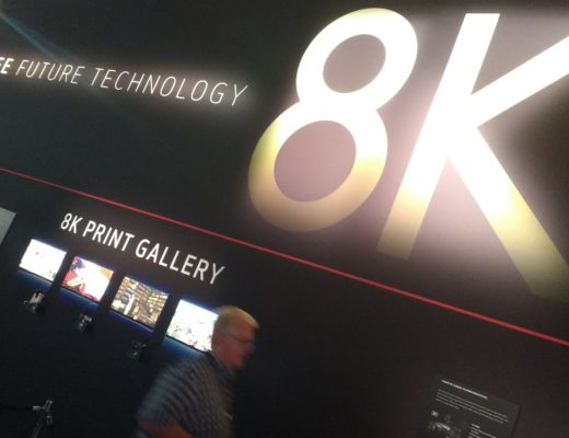 Photograph of a Canon exhibit at a trade show promoting 8K resolution