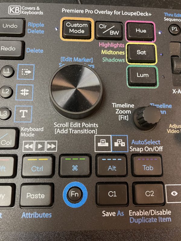 Custom video editing overlays for the Loupedeck+ control surface 1
