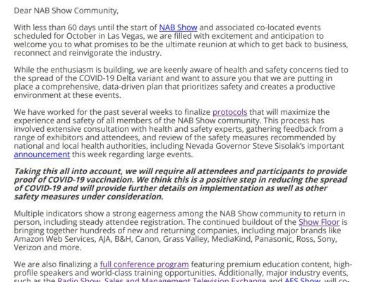 NAB Show will require proof of vaccination for NAB Show 2021 27