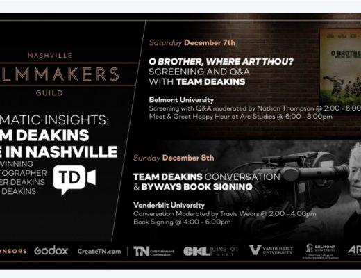 Join the Nashville Filmmakers Guild for a Sir Roger Deakins weekend. 2