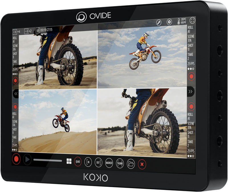 A monitor-recorder about ten by eight inches, with a ten-inch screen, buttons, and a black anodised aluminium shell.