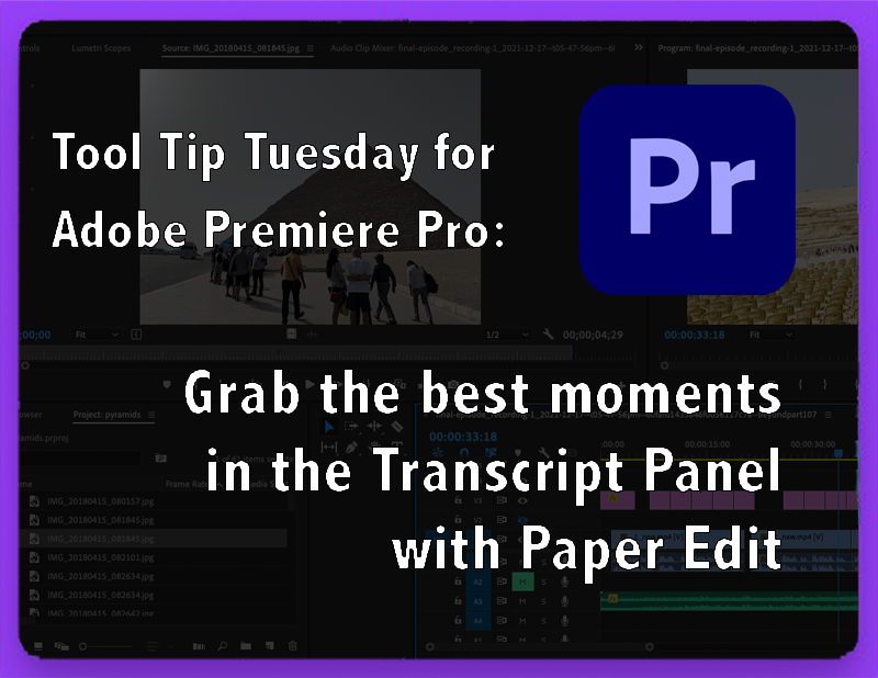 Tool Tip Tuesday for Adobe Premiere: Grab the best Moments in the Transcript Panel with Paper Edit 19
