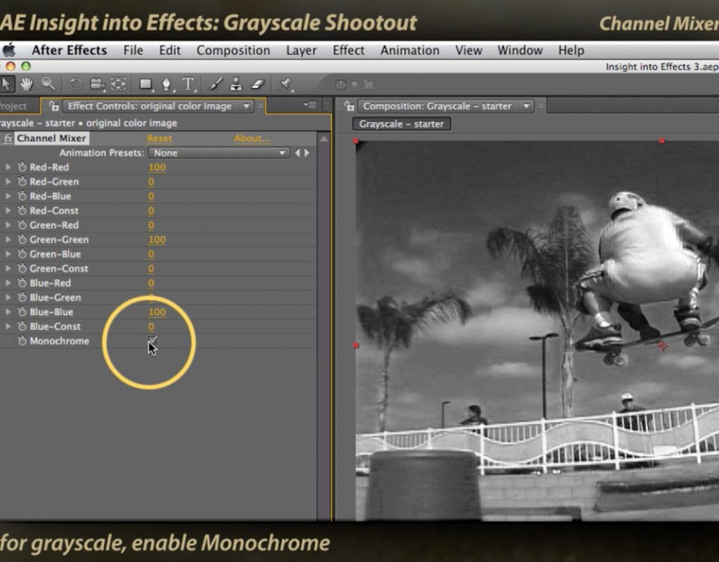 After Effects Channel Mixer for creating grayscale images