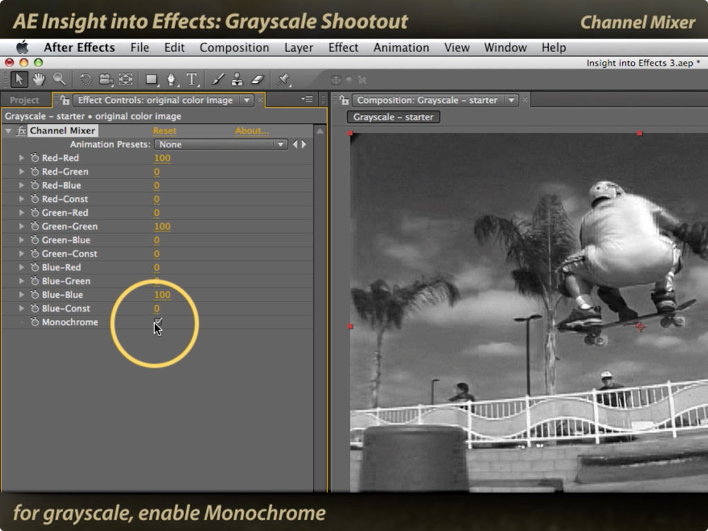 After Effects Channel Mixer for creating grayscale images