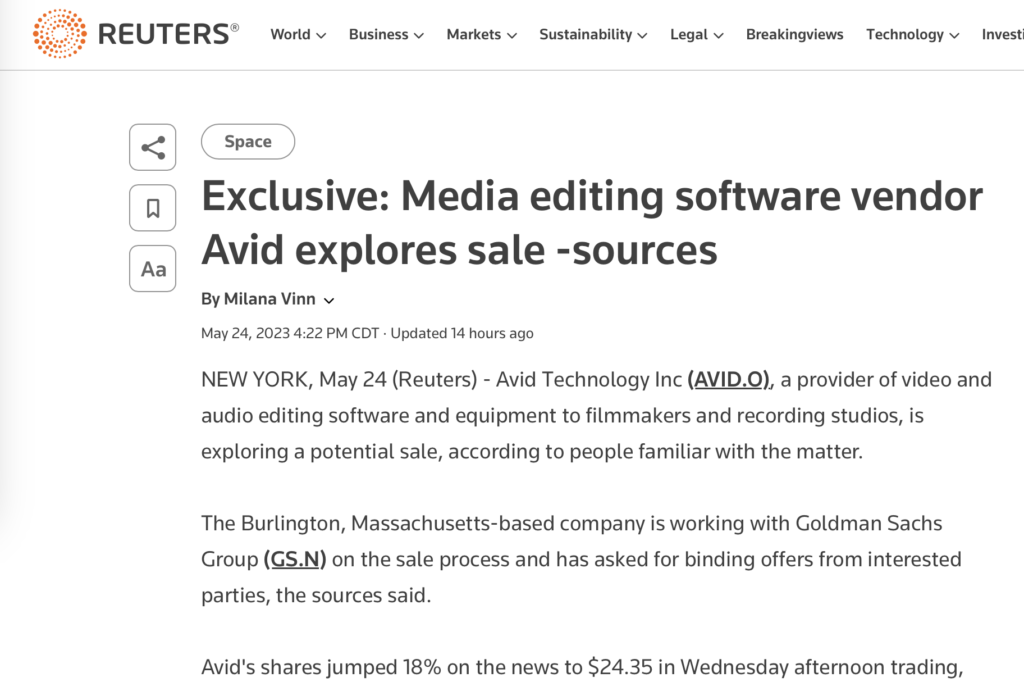 Report: Avid explores a sale of the company 1