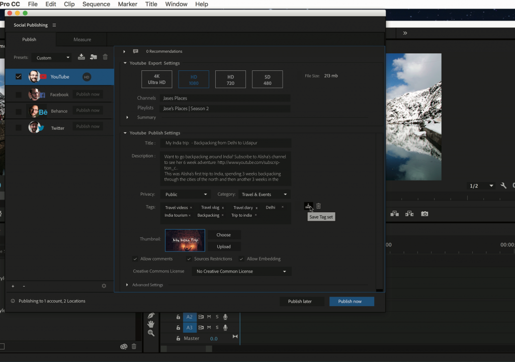 The new Social Publishing panel (beta) in Premiere Pro 1