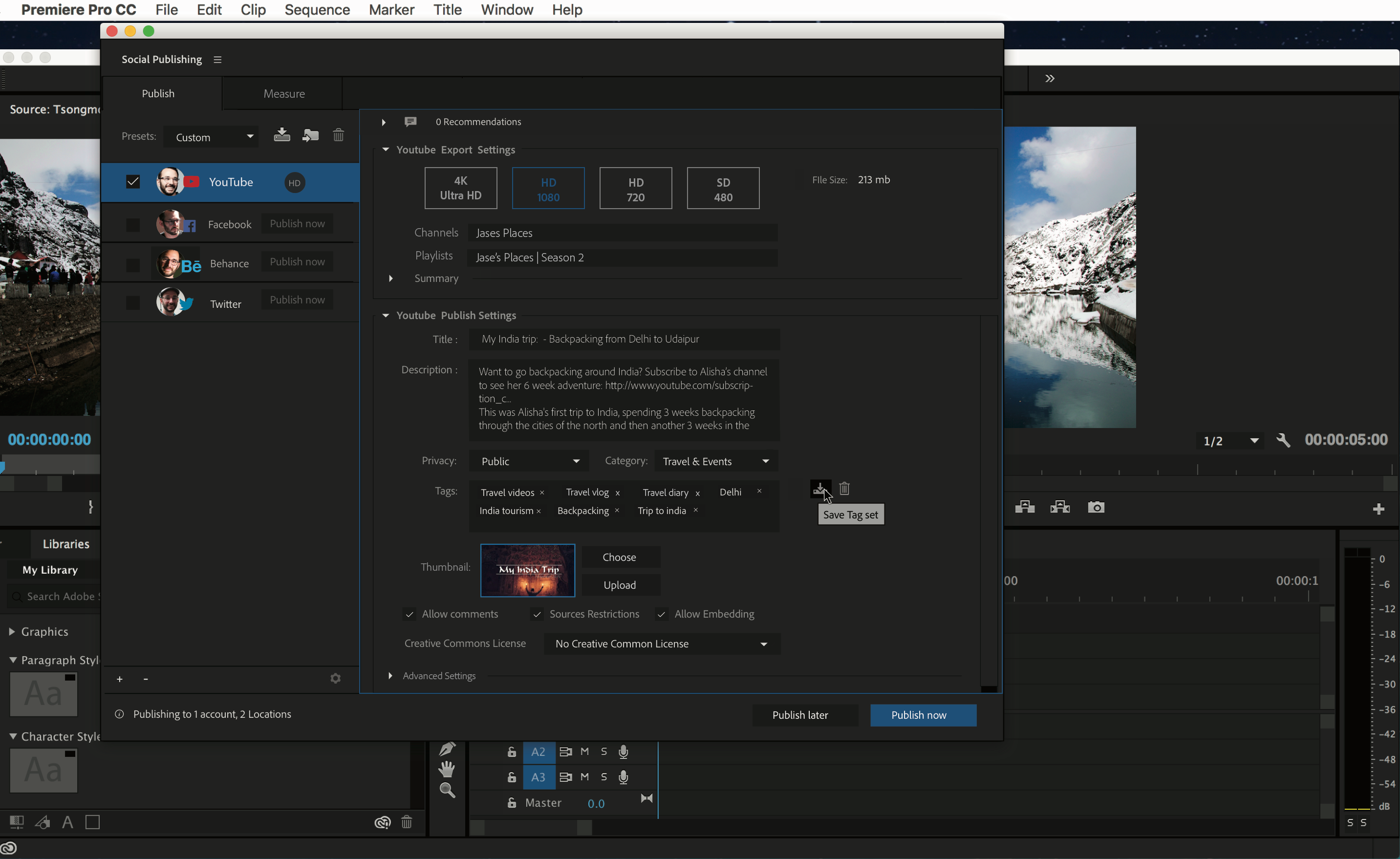 The new Social Publishing panel (beta) in Premiere Pro 10