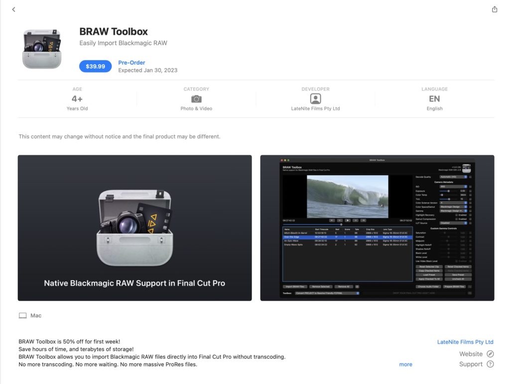 Edit BRAW files in Final Cut Pro with BRAW Toolbox 5
