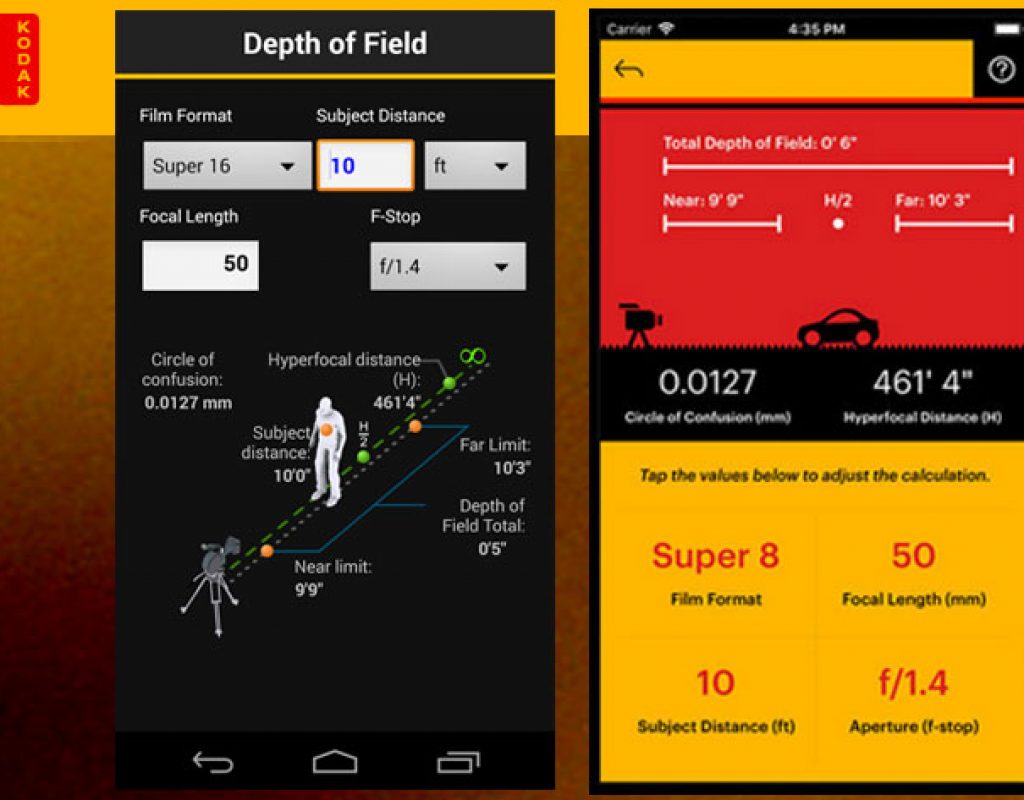 Kodak Cinema Tools, a film calculator for smartphones