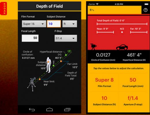 Kodak Cinema Tools, a film calculator for smartphones
