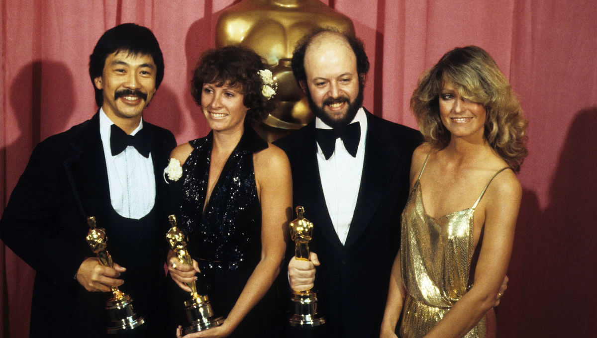 Richard Chew and his fellow editors of "Star Wars: A New Hope" with their Oscars after winning the Academy Award for Best Film Editing
