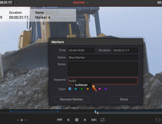 DaVinci Resolve marker keywords added