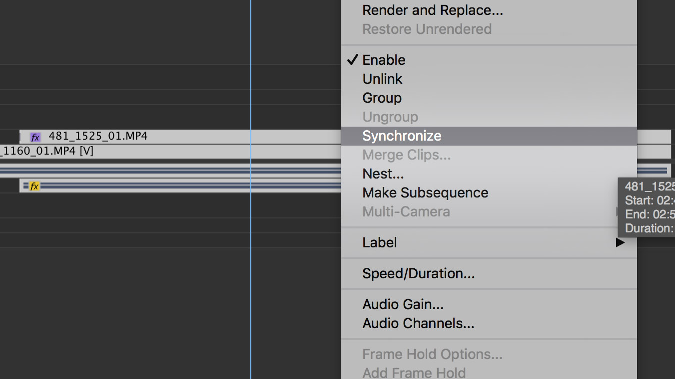 Using 'Synchronize' in Premiere Pro 1