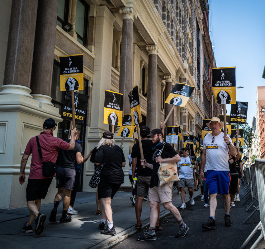 A SAG-AFTRA picket line in NYC