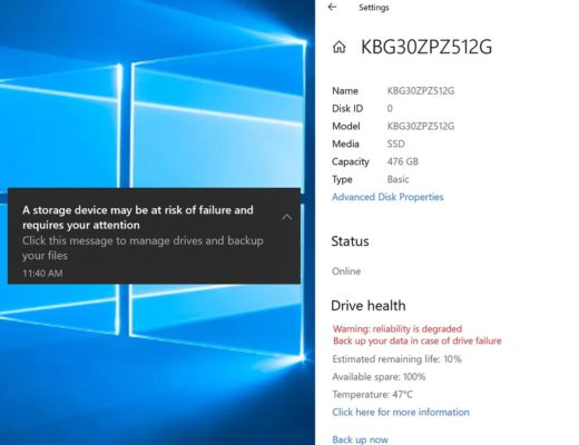 Windows 10 will monitor your NVMe SSDs health